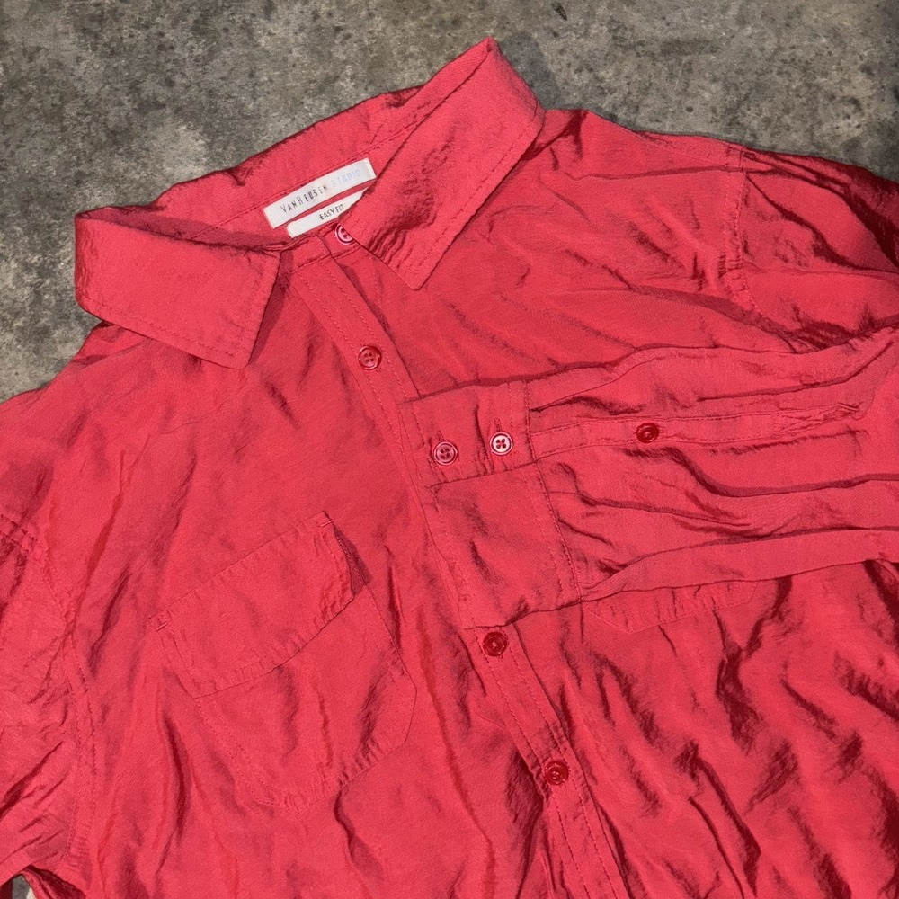 Van Heusen Studio Shirt Womens Large Red Long Sleeve Easy Fit Button Up Casual